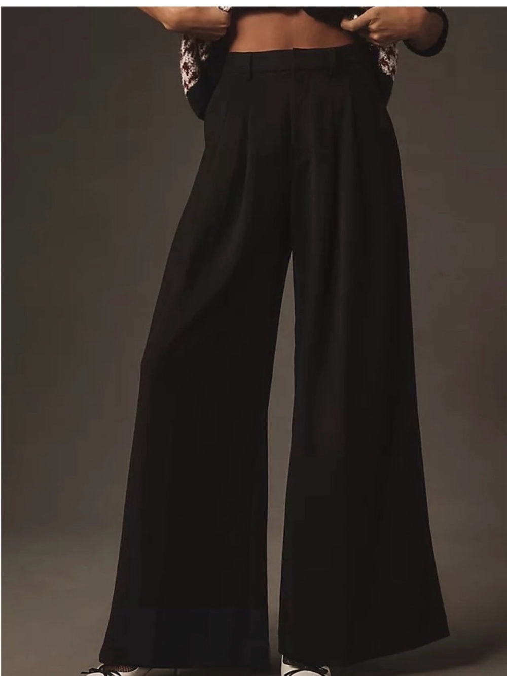 Anthropologie Maeve The Avery Pleated Black Wide Leg Trousers Pants